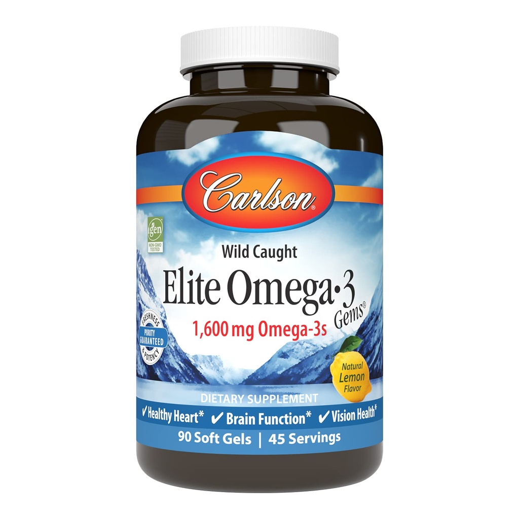 Carlson Labs Wild Caught Elite Omega-3, 1600mg, Omega 3s, Zachte Gels, 90 Tellen