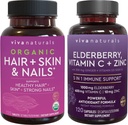 Biologische Haarhuid en Nagels + Vlierbes, Vitamine C & Zink bundel, Gemaakt met Biotin 5000 mcg voor gezond haar, Vlierbes voor Antioxidant & Immuun Ondersteuning