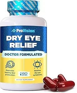 Omega 3 Dry Eye Supplements by ProVision - Eye Vitamins for dry Eyes with Omega 3 Supplement - Dry Eye vitamins Made with Omega 3 Fish Oil for Eye Support - ProVision Dry Eye Relief - 60 Softgels