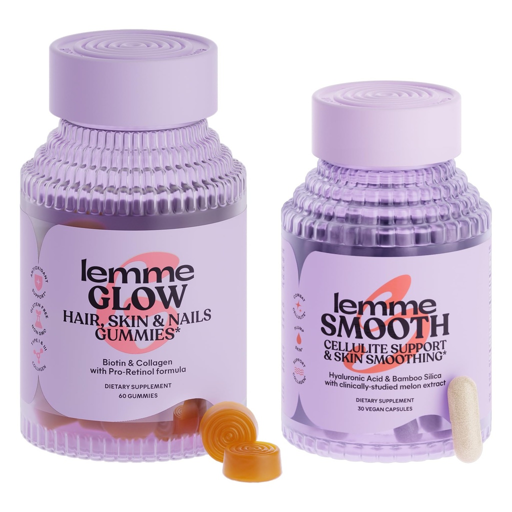 Lemme Glow Collageen Hair Gummies voor sterke, dikke haren en verminderde afscheiding Gladde anticellulitis Capsules voor vrouwen, gladde benen en dijen, verminderen Cellulite & Crepey huidbundel