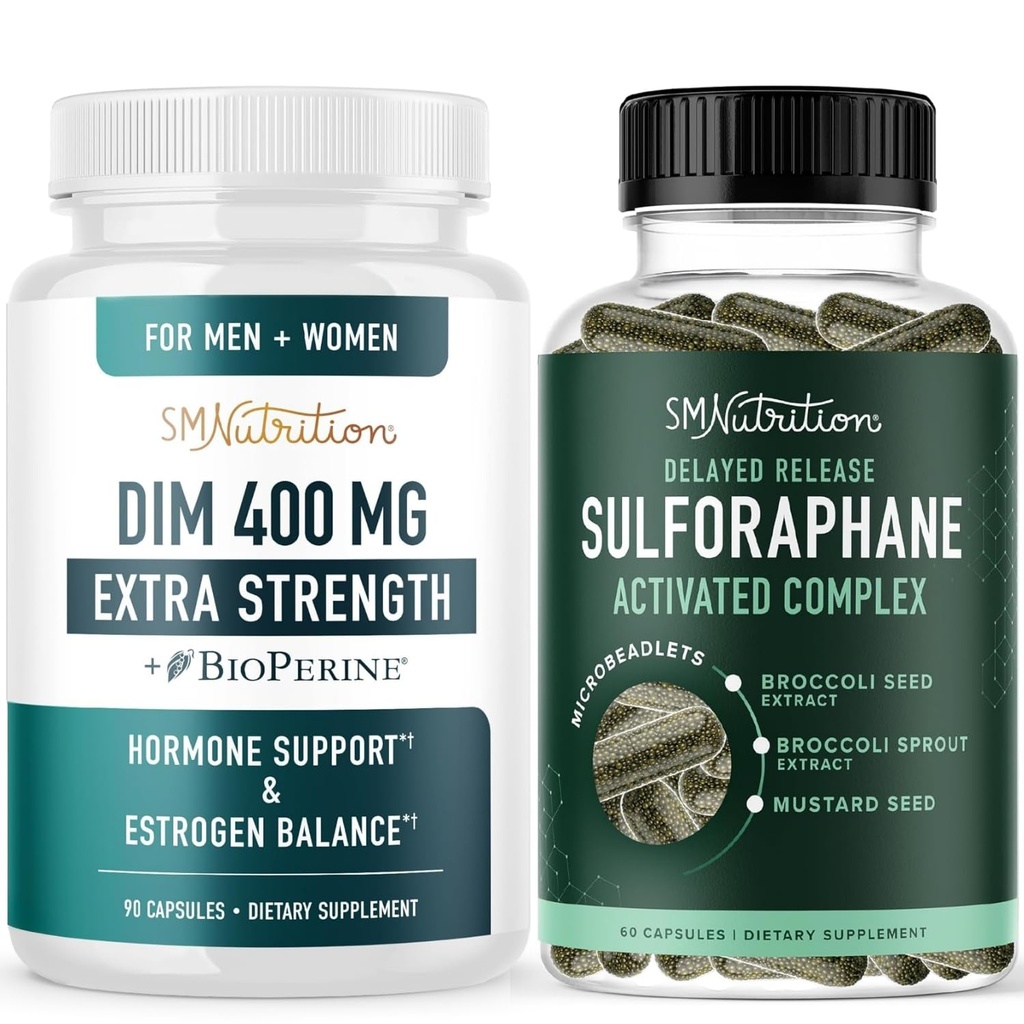 Sulforaphane Complex & 400mg DIM-supplement voor verbeterde estrogeenbalans voor vrouwen Geavanceerde microbeadlet Hormone Balance Supplement (60 porties) met extra sterkte DIM (90 porties)