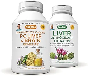ANDREW LESSMAN PC Lever en hersenen Voordelen + Lever Anti-Oxidant Extracten Kit: 90 Capsules(60sg +30cp) - Fosfatidyl Choline, Milk Thistle, Artichoke, Curcumin.