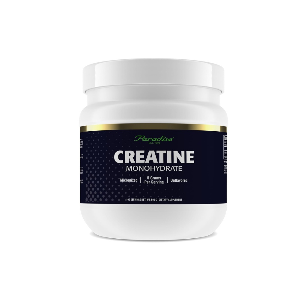 Paradijs Creatine Monohydraat poeder, gemicroniseerd voor verbeterde absorptie, ondersteunt spieropbouw en atletische prestaties, 500g, 100 porties