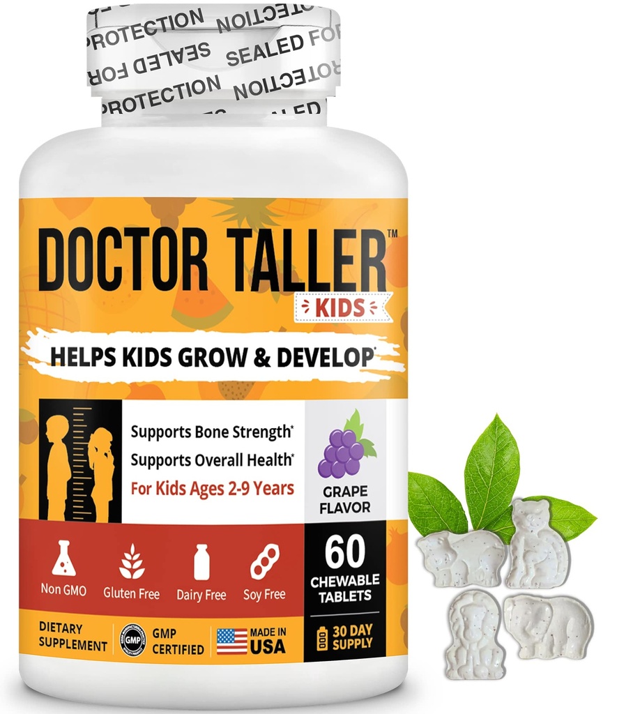 NuBest Doctor Taller Kids - Kids Multivitamins, Toddler Vitamins - Support Healthy, Immunity and Bone Strength for Ages 2 to 9 - Grape Flavor - 60 Vegan Chewable Tablets | 1 Month Supply