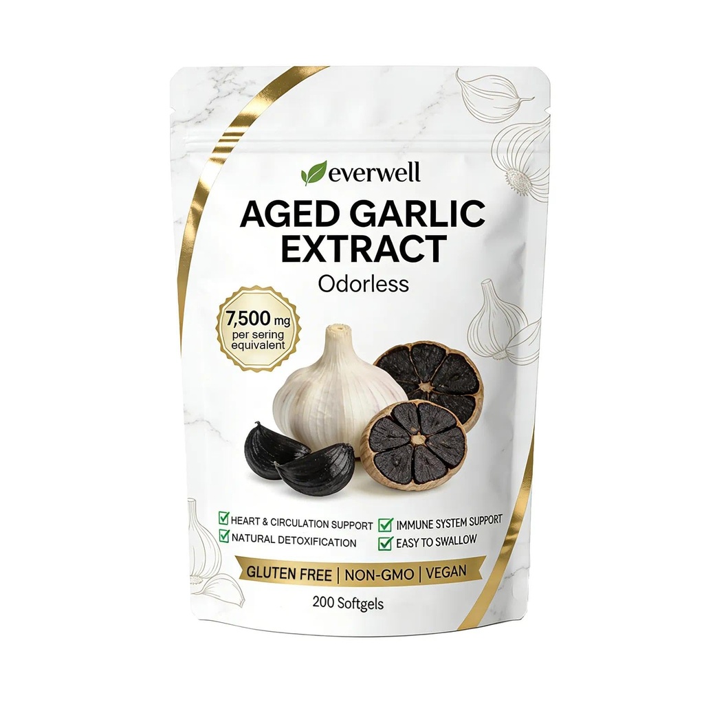Everwell Aged Garlic Extract - Odorless Garlic Supplement Softgels, Immune Support, Non-GMO, 200 Count