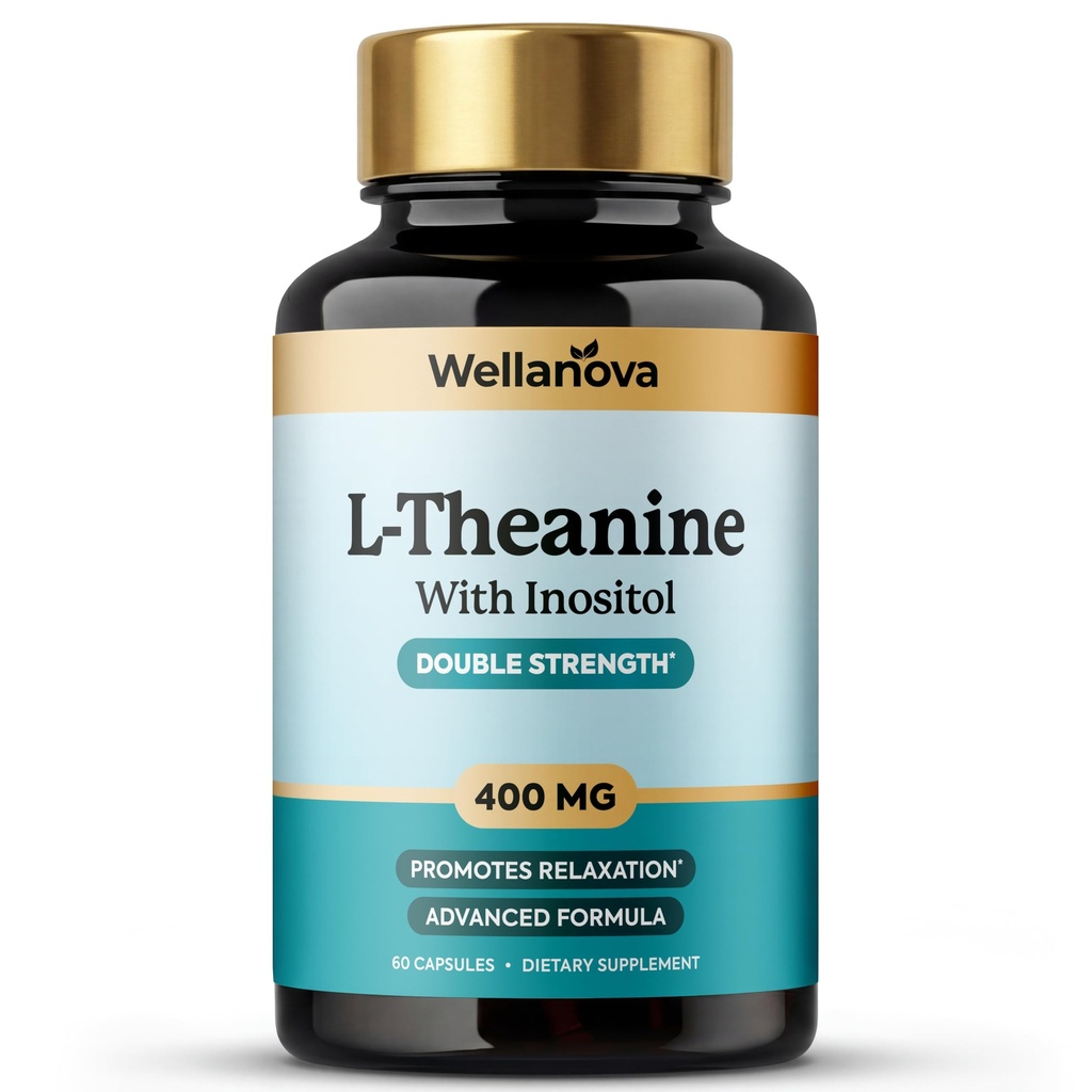 L-Theanine Supplement 400mg Double Strength – L-Theanine with Inositol – Supports Relaxation & Focus – Advanced Formula – 60 Capsules
