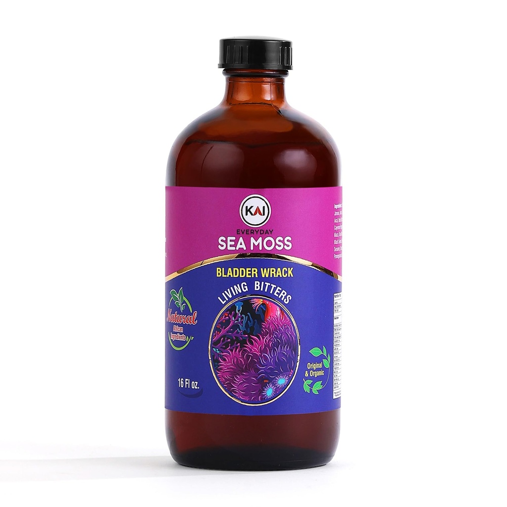 Kai Everyday Sea Moss Bitters Liquid, Organic GI Support Living Bitters; With Black Seed Extract, Aloe Vera & Ginger, Supports Natural Defenses & Resilience; 16 Oz (1 Pack)