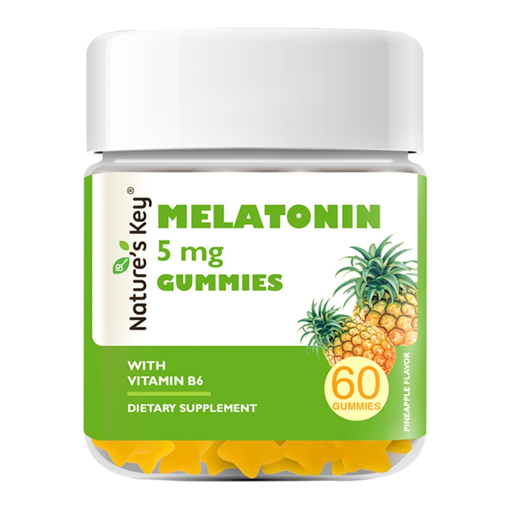 Nature's Key Melatonin Gummies, Melatonin 5mg with Vitamin B6, Melatonin Supplement Sleep Support (60 Count, Pineapple)