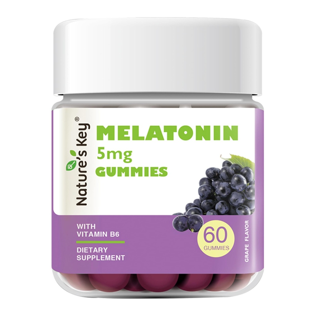 Nature's Key Melatonin Gummies, Melatonin 5mg with Vitamin B6, Melatonin Supplement Sleep Support (60 Count, Grape)