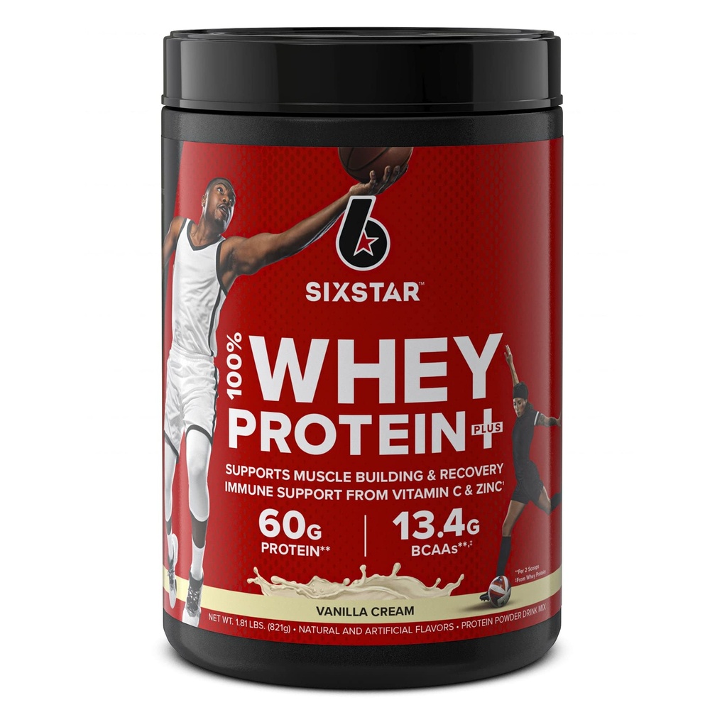 Whey Protein Powder | Six Star Whey Protein Plus | Whey Protein Isolate & Peptides | Lean Protein Powder for Muscle Gain | Muscle Builder for Men & Women | Vanilla, 2 lbs (Package May Vary)