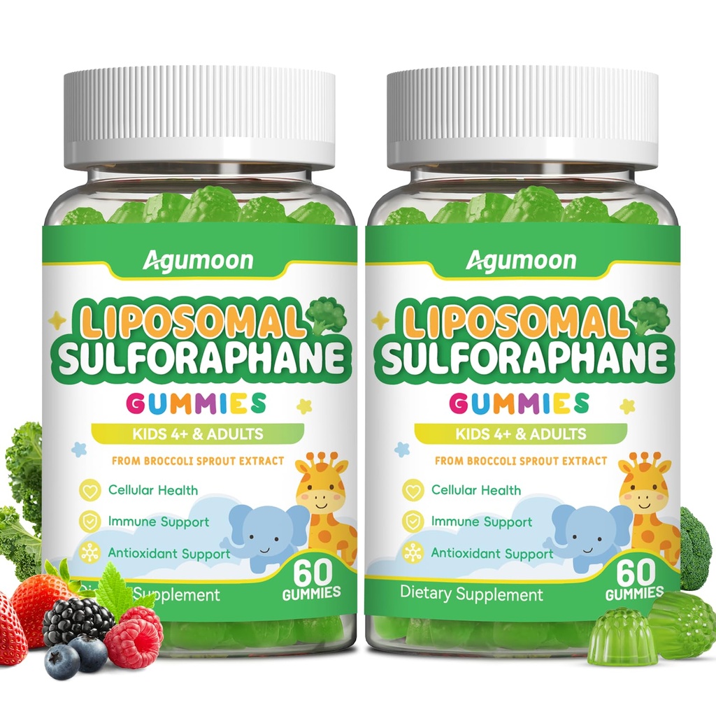 Liposomal Sulforaphane Gummies,Broccoli Sprout Extract with Vitamin C, E Glutathione Supplement for Kids Adults,Antioxidant Supports Brain,Cellular Health 120 Cts