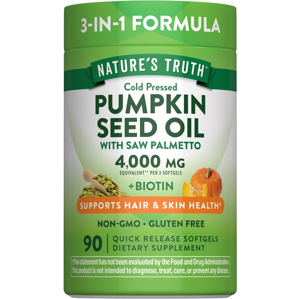 Nature's Truth Pumpkin Seed Oil Pills | with Saw Palmetto & Biotin | 90 Softgels | Non-GMO & Gluten Free Supplement