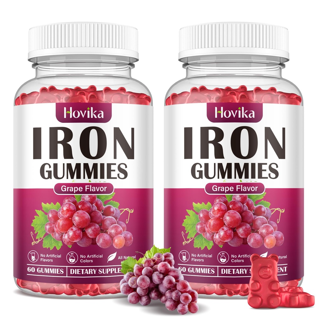 (2 Pack) Iron Gummies Supplement for Women & Men, Iron Supplements for Anemia with Vitamin C, B12, Folate-Blood Builder & Energy Support for Iron Deficency - Grape Flavor, Vegan, 120 Gummies