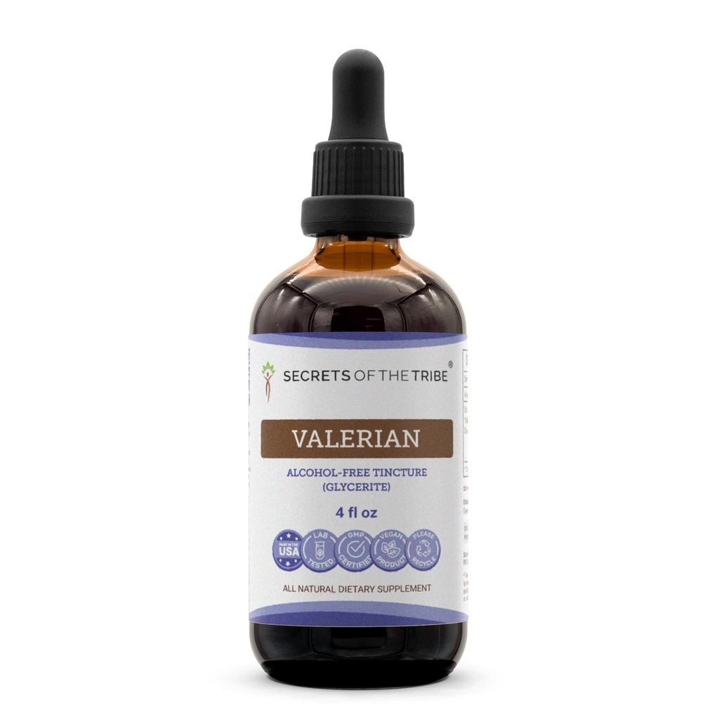 Secrets of the Tribe Valerian Alcohol-Free Tincture (Glycerite) 675 mg Valerian (Valeriana Officinalis) Dried Root (4 Fl Oz) Sleep Support Supplement