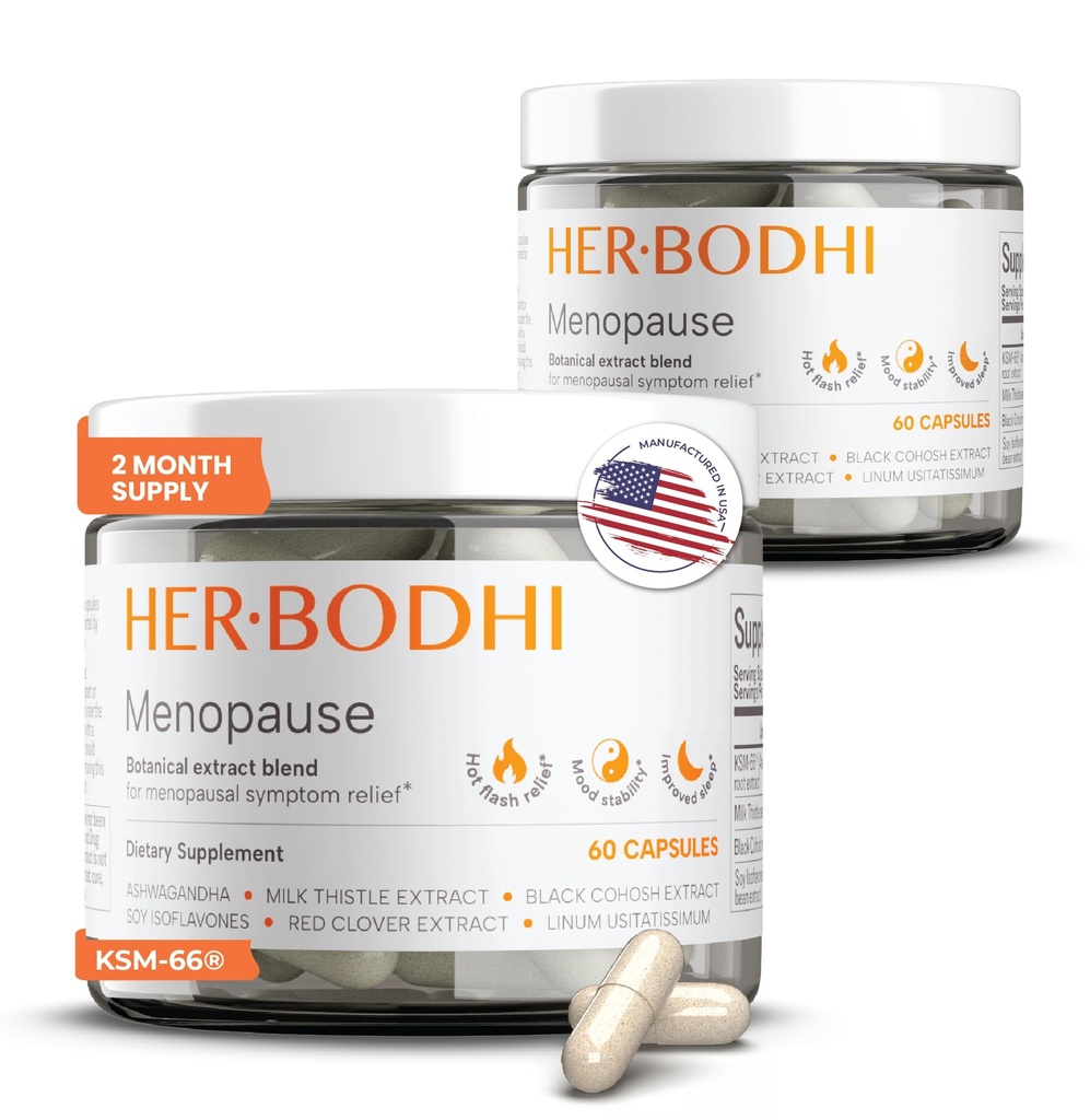 Meno- Menopauze Hormonale Balance voor vrouwen, Estrogen Soy Isoflavones Menopauze Supplement voor vrouwen, Ashwagandha, Black Cohosh Hot Flashes Menopauze Relief, Nacht Sweats Relief 120Caps
