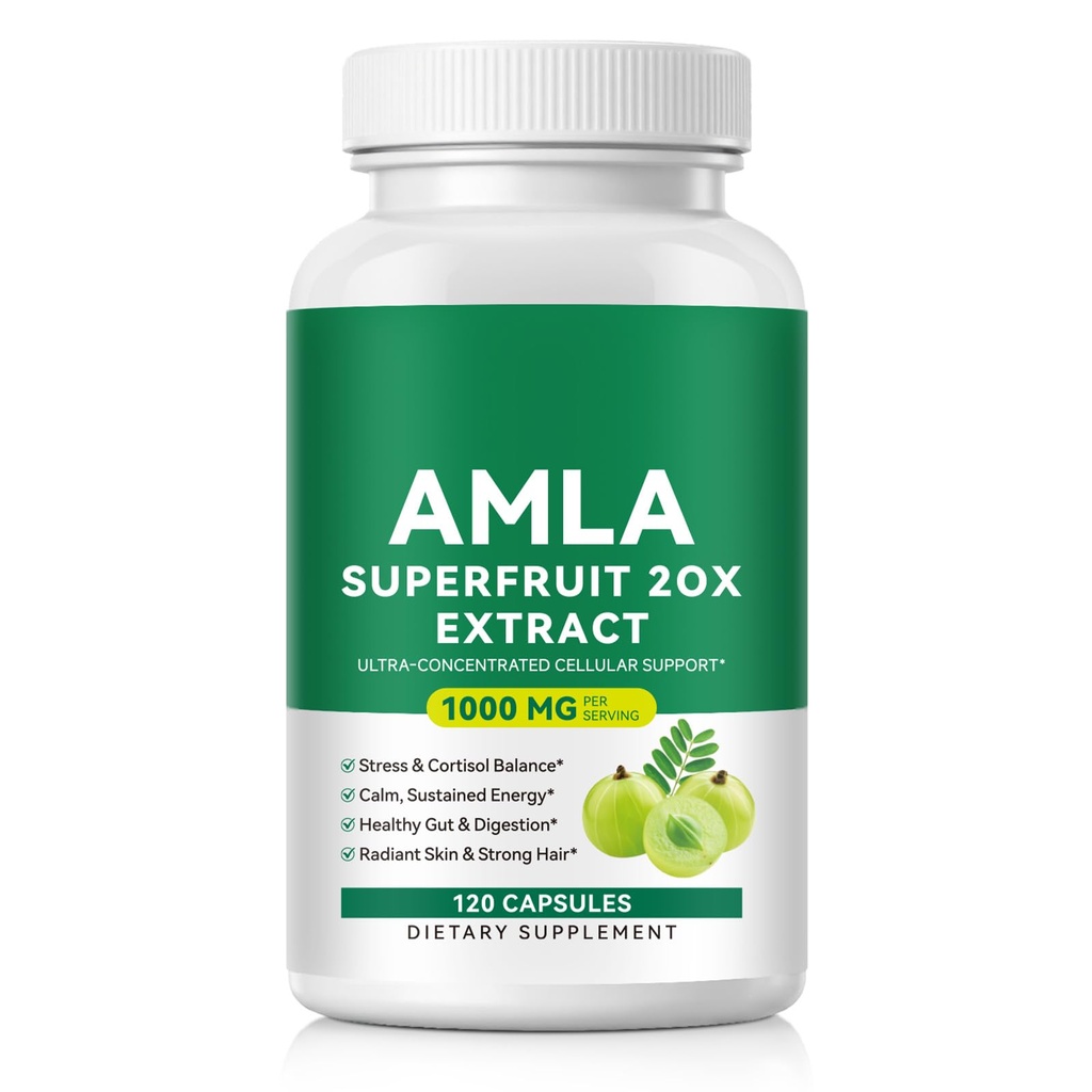 Amla Capsules, 20:1 Amla Extract Herbal Supplement, Indian Gooseberry with Natural Antioxidants, Supports Immune Health, Healthy Digestion, Skin & Hair, Non-GMO, Vegan, 120 Capsules