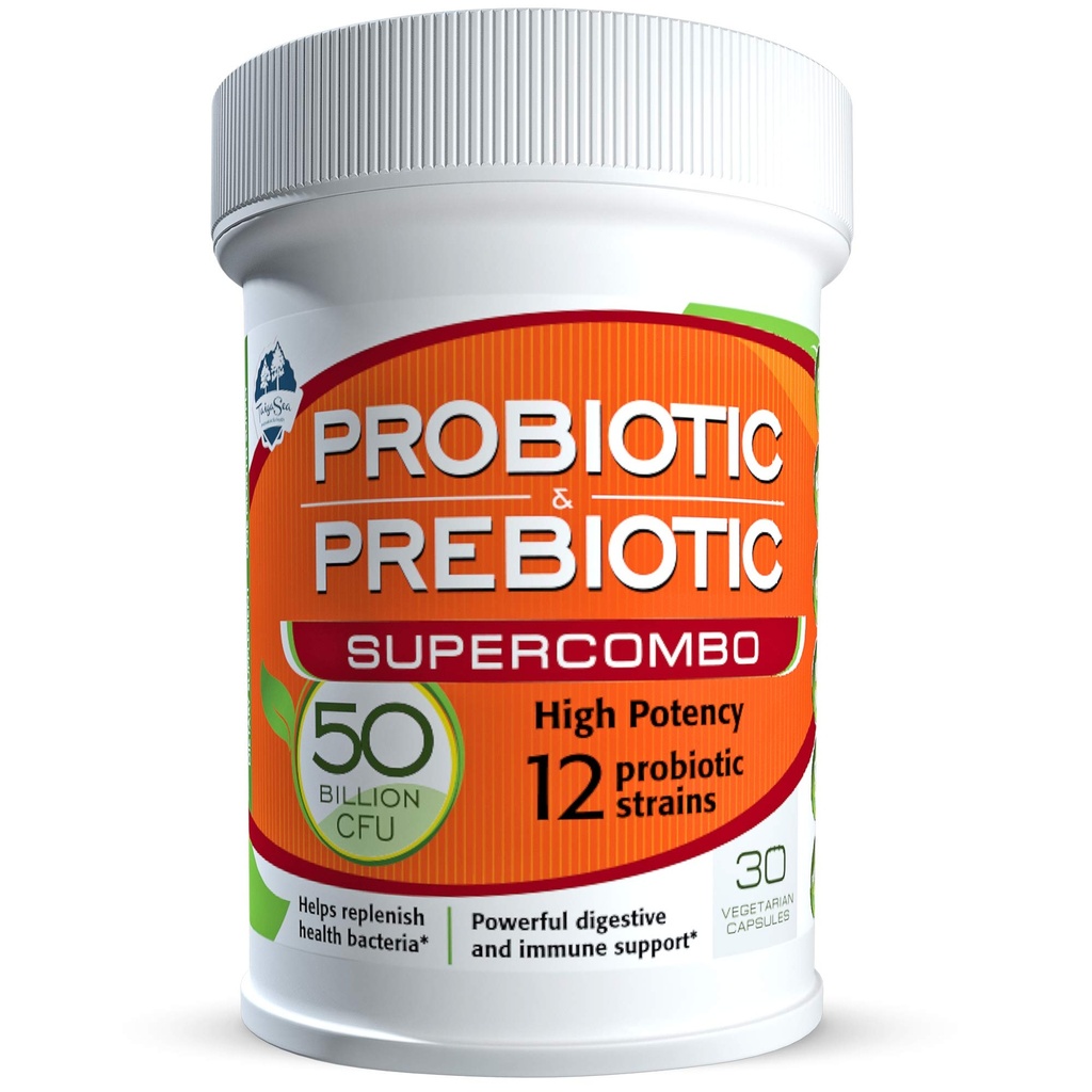 50 Miljard CFU Prebiotic and Probiotic Supplement for Women and Men, 12 Strains for Daily Immune Support and Digestief Health, 30 Veggie Capsules, Non Friedred High Potency Probiotics