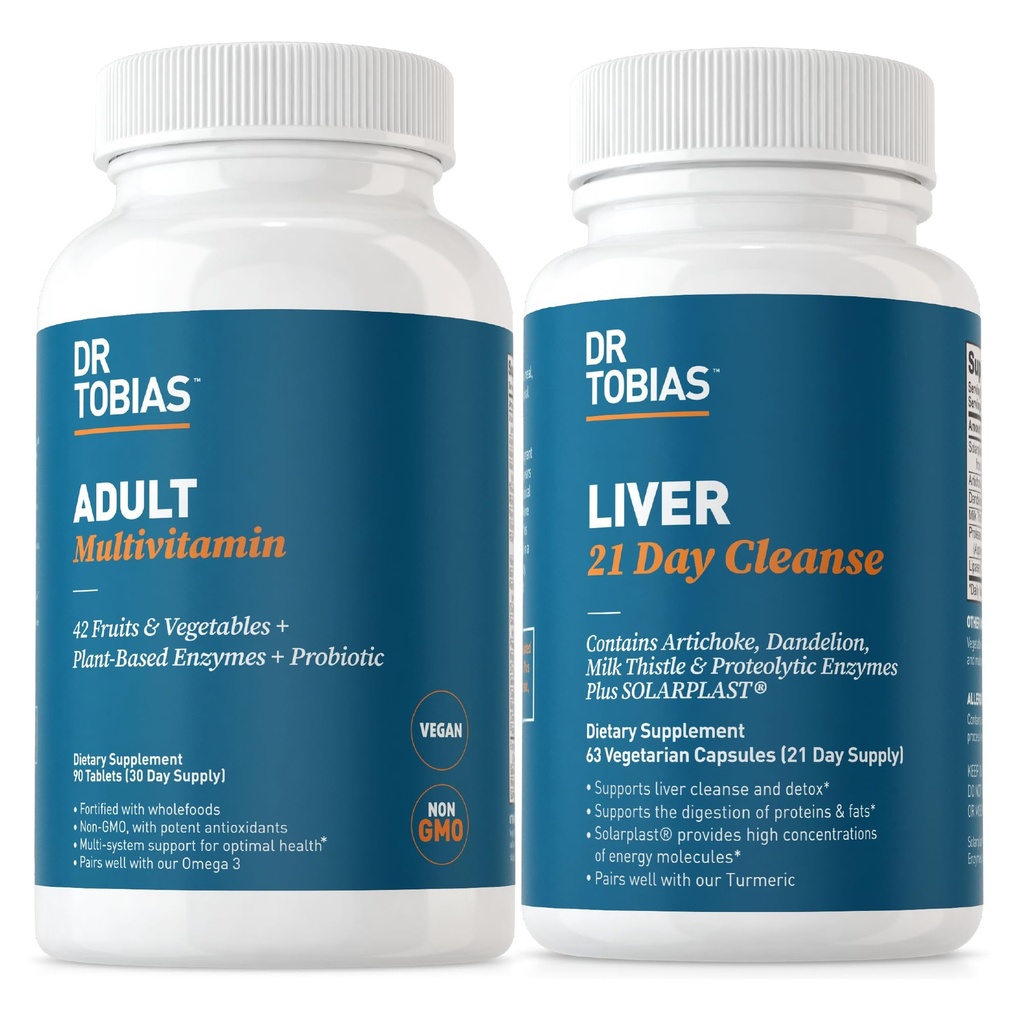 Dr. Tobias Adult Multivitamin & Liver 21 Day Cleanse for Men & Women, Supports Energy, Immunity and Liver Cleanse with 42 Fruits & Vegegtables, Probiotics, Solarplast, Artichoke, Milk Thistle