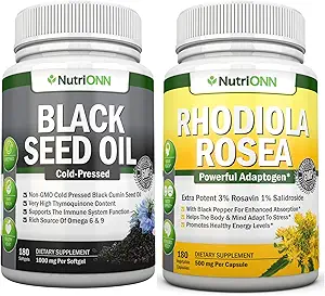 Black Seed Oil Softgels & Rhodiola Rosea Capsules - Gerichte vitaliteit en Immunity Boost