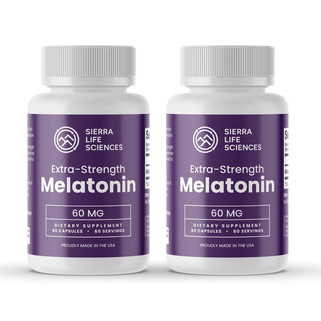60 mg High Dosage Melatonin Supplement - Extra Strength High Potency Sleep Support, Vegan Non-GMO, Made in USA, Easy-to-Swallow Capsules 120 Count (120 Servings)
