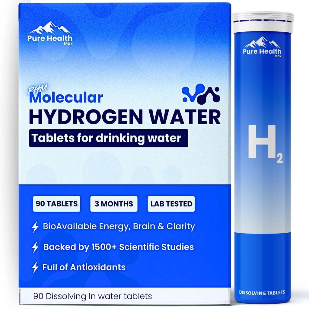 PHM Hydrogen Water Tubes, Tablets for Drinking Water - H2 Molecular Tabs | Magnesium Pills, Electrolytes Hydration Supplement to Support Healthy Aging & Energy Boost | 90 Tablets, 3 Months Supply