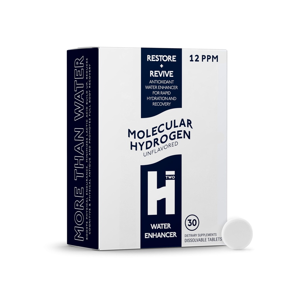 HTWO Molecular Hydrogen Water Tablets for Drinking, 80mg, 30 Count | Water Enhancer with Magnesium for Hydration, Antioxidant Support for Recovery & Cognitive Function, Unflavored, 12 ppm