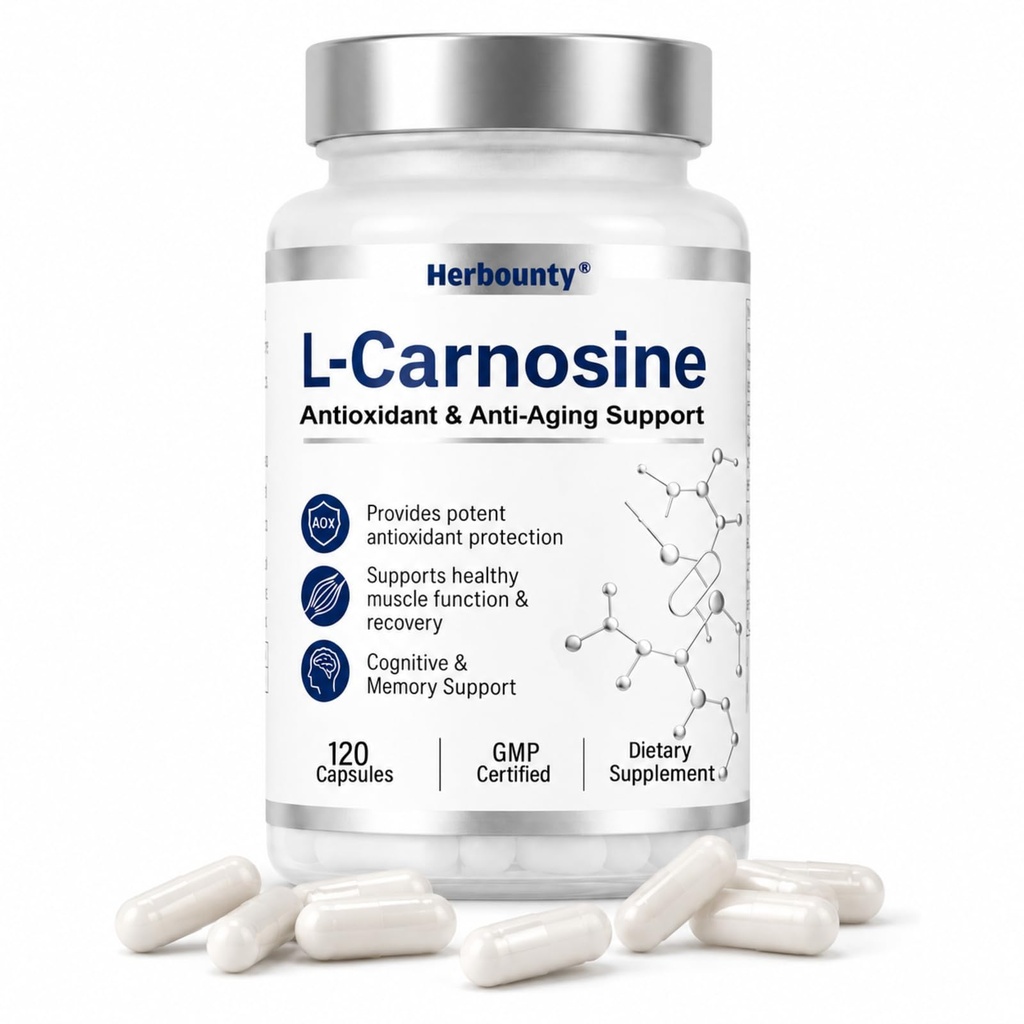 L-Carnosine Supplement 500mg, 120 Capsules Vitality Support | Antioxidant, Healthy Muscle Function, Cognitive Health, Gluten Free & Non-GMO