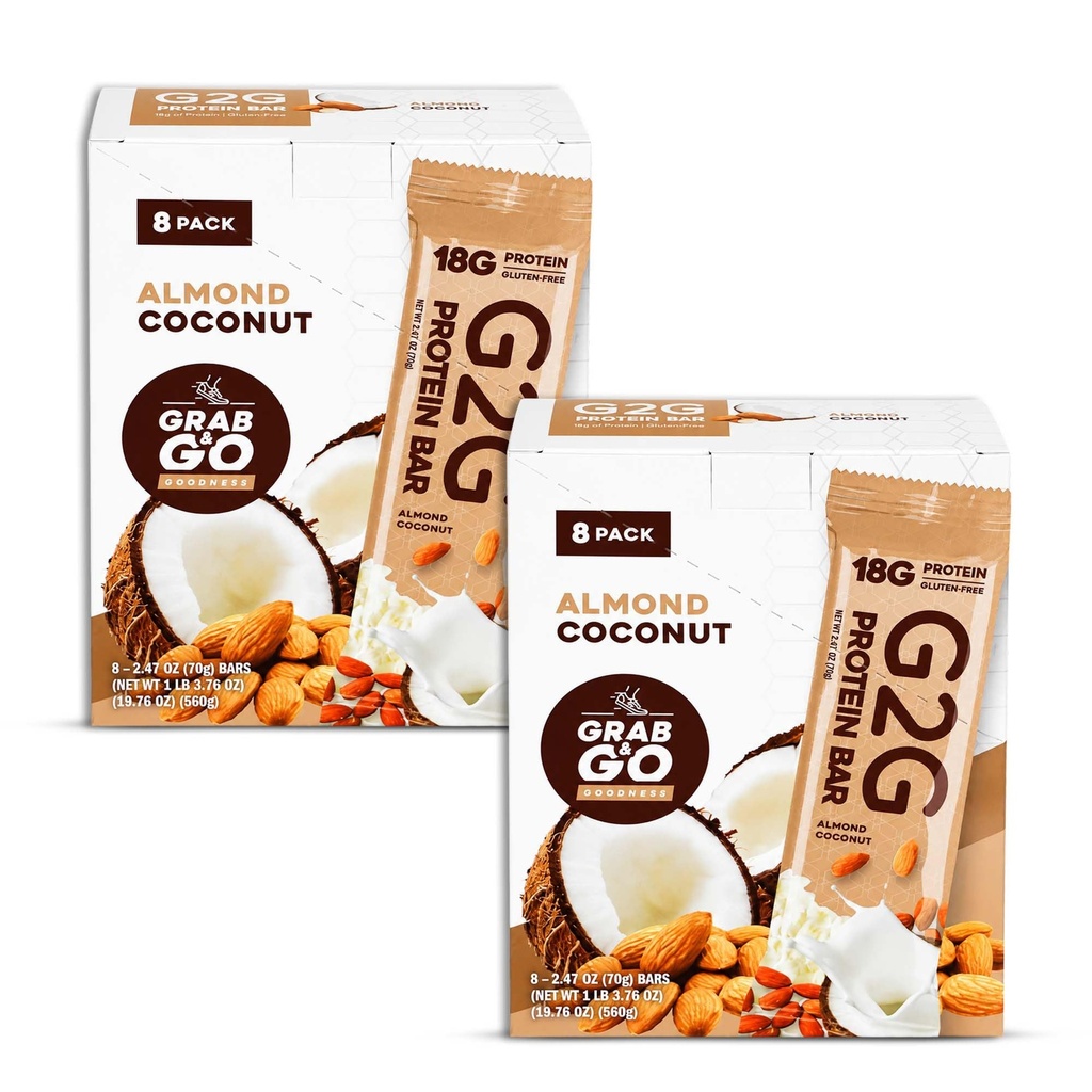 G2G Protein Bar, Almond Coconut, Real Food Ingredients, Refrigerated for Freshness, Healthy Snack, Delicious Meal Replacement, Gluten-Free — 16 Count (2 Boxes)