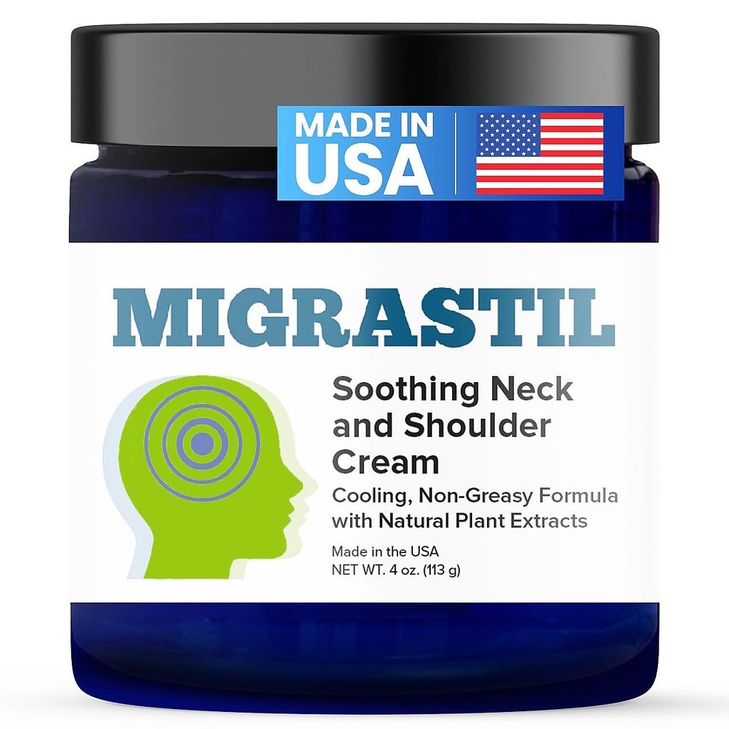 Basic Vigor Migrastil kalmerende nek & schouder crème - snelle acting & krachtige - niet-grote thematische crème (4 oz.) Gemaakt in de VS