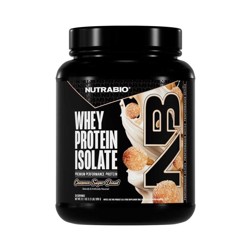 NutraBio 100% Wei Proteïne Isolaat Proteïne Poeder, 25g Proteïne met Compleet Aminozuur Profiel, Non-GMO, Soja & Gluten Vrij, Low Carb, Lage Calorie Wei Proteïne Poeder, Kaneel Suiker Donut, 2 Lbs