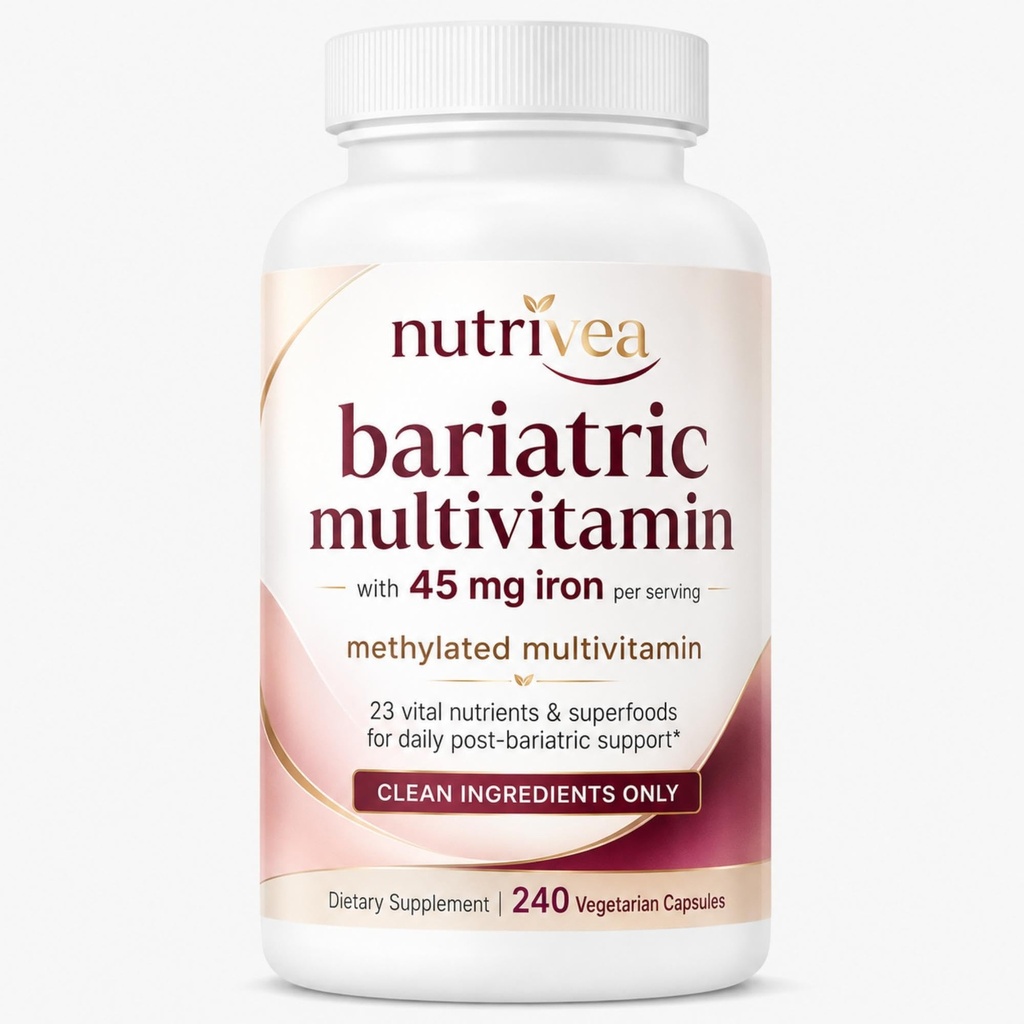 Nutrivea Bariatric Multivitamin with 45mg Iron for Women & Men, Boosts Energy, Essential Daily Nutritional Supports, Support Healthy Iron Levels, with 23-in-1 Essential Vitamins, 240 Capsules