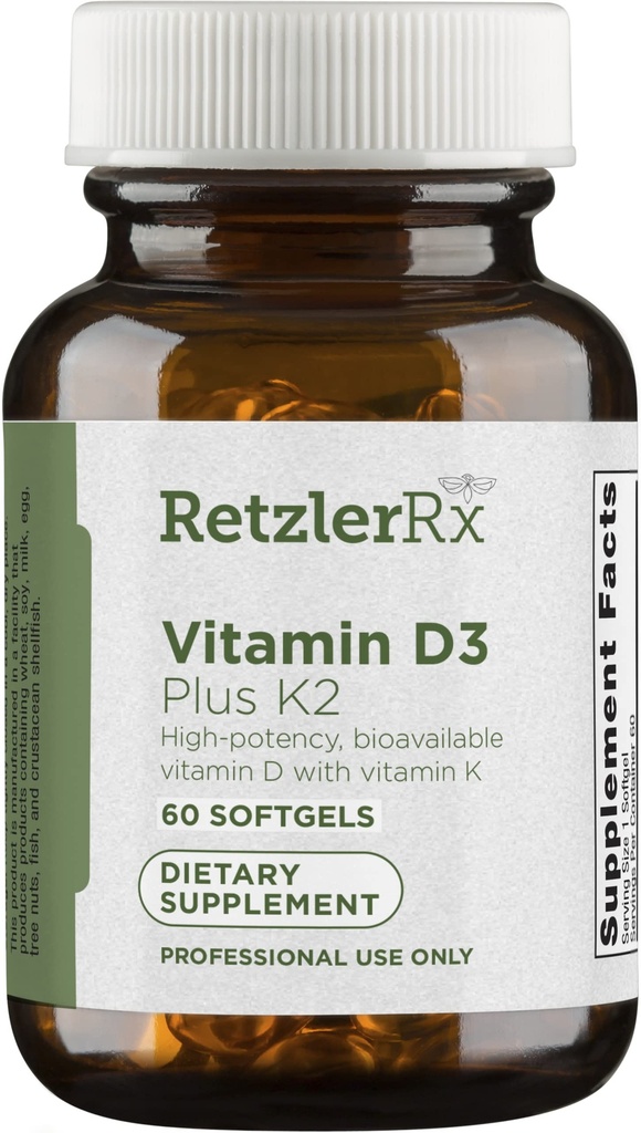 HormoneSynergy Vitamin D3 5000 Plus K2 by Dr. RetzlerRx - 2-in-1 Support* - High Potency, Bioactive - 5,000 IU D3 & 110 mcg K2 Menaquinone-7 (MK-7)