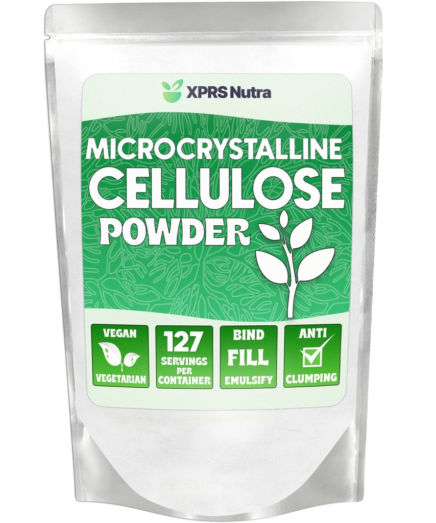 XPRS Nutra Microcrystalline Cellulose Powder - Odorless Cellulose Fiber Powder - 100% Pure Powdered Cellulose Supplement is an Insoluble Fiber for Pill Binder Mix and Cellulose Paste (9 Ounces)