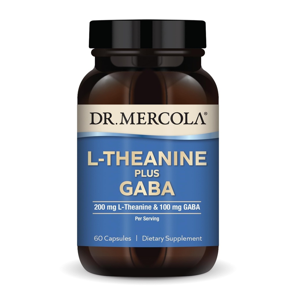 Dr. Mercola L-Theanine Plus GABA, 60 capsules, non-GMO, glutenvrij, sojavrij