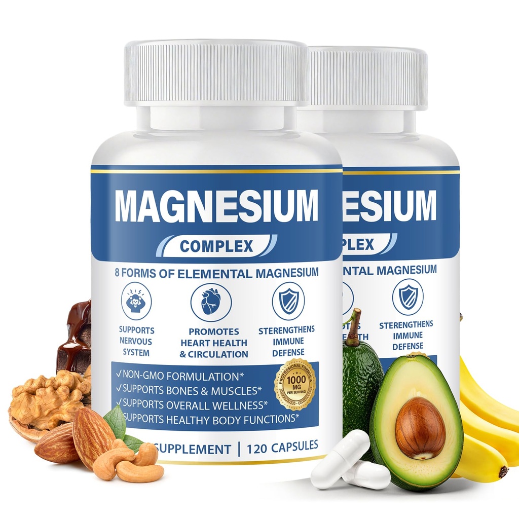 1000mg Magnesium Complex 8 in 1 for Women & Men Vegan Magnesium Supplement | With Glycinate, Citrate, Malate, Taurate & More Magnesium Forms, Vegan Formula for Sleep, Fatigue & Heart Health 240 Capsules