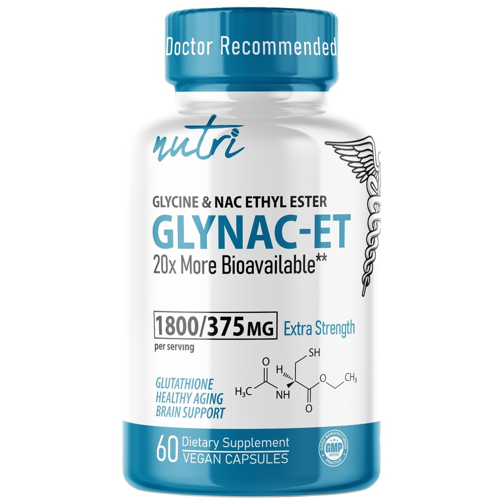 Nutri NAC Ethyl Ester + Glycine - Extra sterkte 375mg - NACET withe Selenium - 80% Biobeschikbaarheid - N-Acetylcysteïne - Antiveroudering Supplement, Boost Glutathion - 60 Capsules - 3rd Party Tested