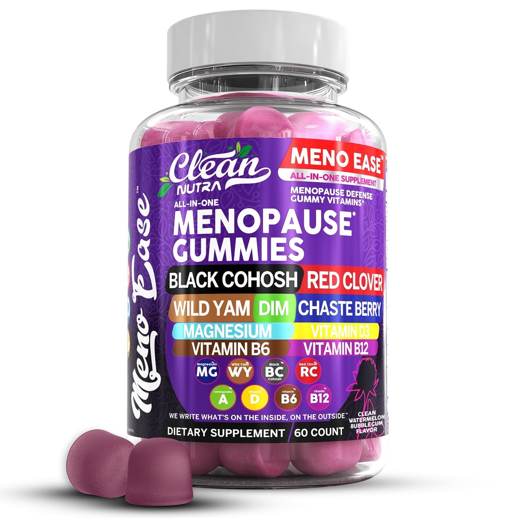 Menopauze supplement voor vrouwen Gummies met zwarte cohosh, Wild Yam, DIM, Magnesium, Red Clover Chasteberry voor Hormone Balance Relief Night Sweats Mood Plus Bergamot, Vitamine D3, Vitamine B6 B12