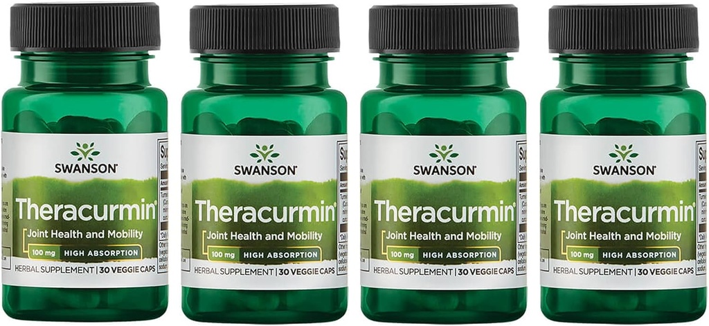 Swanson Theracurmine - Herbal Supplement Ondersteuning van Joint Health & Mobility - Geformuleerd voor hoge absorptie - (30 capsules, 100 mg elk) (4 verpakkingen)