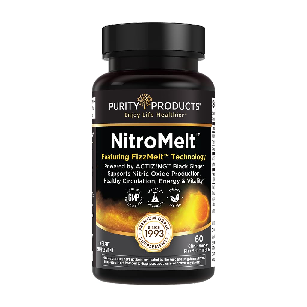 Purity Products NitroMelt Black Ginger FizzMelt Wafers – Daily Energy & Wellness Support – Powered by Clinically Studied ActiZ!ng – 60 Citrus Tablets