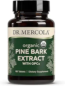 Dr. Mercola Organic Pine Bark Extract, 30 porties (60 tabletten), met OPC's, Dieetsupplement, Antioxidant Support, Non-GMO, Gecertificeerde USDA Organic
