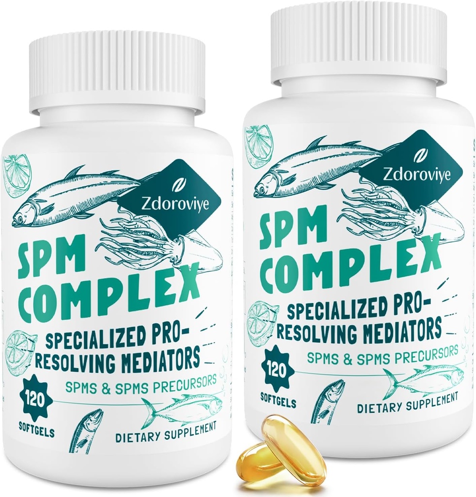 Zdoroviye SPM Supplement - Specialized Pro-Resolving Mediators and SPMs Precursors Complex for Balanced Immune Response, Brain, Tissue & Cellular - 120 Softgels (2 Fles)