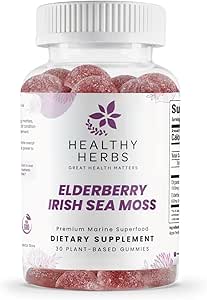 Gezonde Kruiden Biologische Zee Mos Gummies - Geconcentreerde 2100mg Ierse Zee Mos + Vlierbessen Essentials Blend - Geavanceerde Eendaagse Formulatie Gemaakt met Apple-Extracted Gummy (30 Tel)