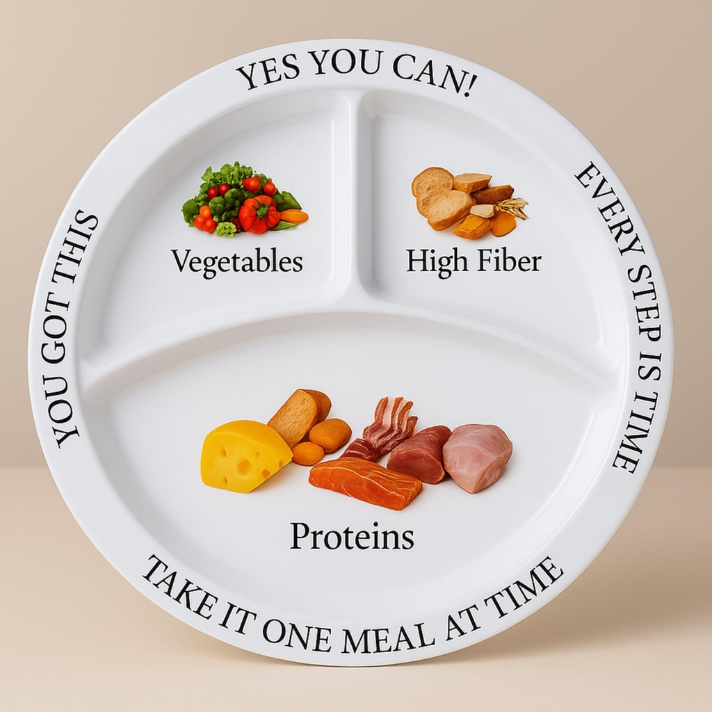 Bariatric Portion Control Plates for Weight Loss - Perfect for Bariatric Surgery Patients, Portion Control Containers for Easy Weight Management and Healthy Eating Habits - 2 Pack | BPA-free melamine plates with divided protein & veggie sections. Dishwasher-safe, durable portion guide. Set of 2.