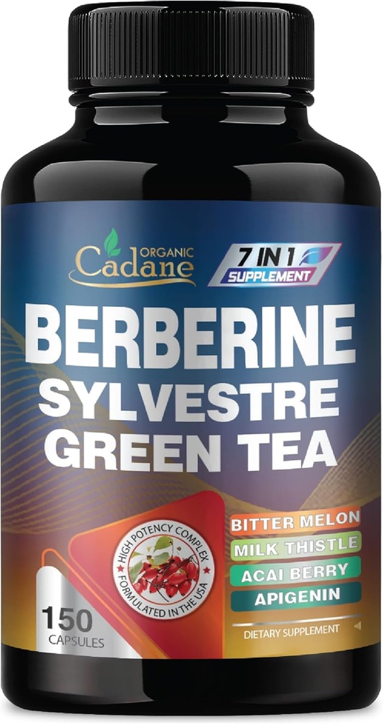 Cadane Berberine Extract - Berberine Supplement met Gymnema Sylvestre, Green Tea & More - 150 capsules voor het immuunsysteem, Digestie Gezondheidsondersteuning