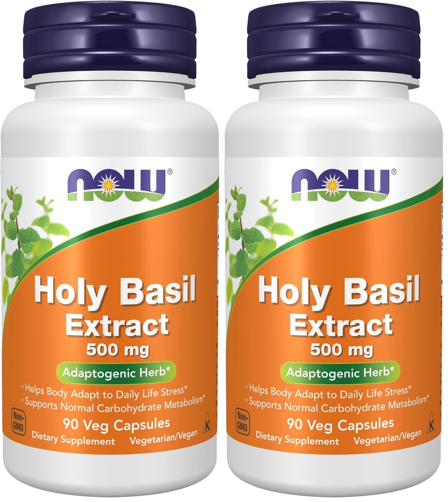 NOW Supplements, Holy Basil Extract 500 mg (Holy Basil is a Sacred Plant in Ayurveda), 90 Veg Capsules (Pack of 2)