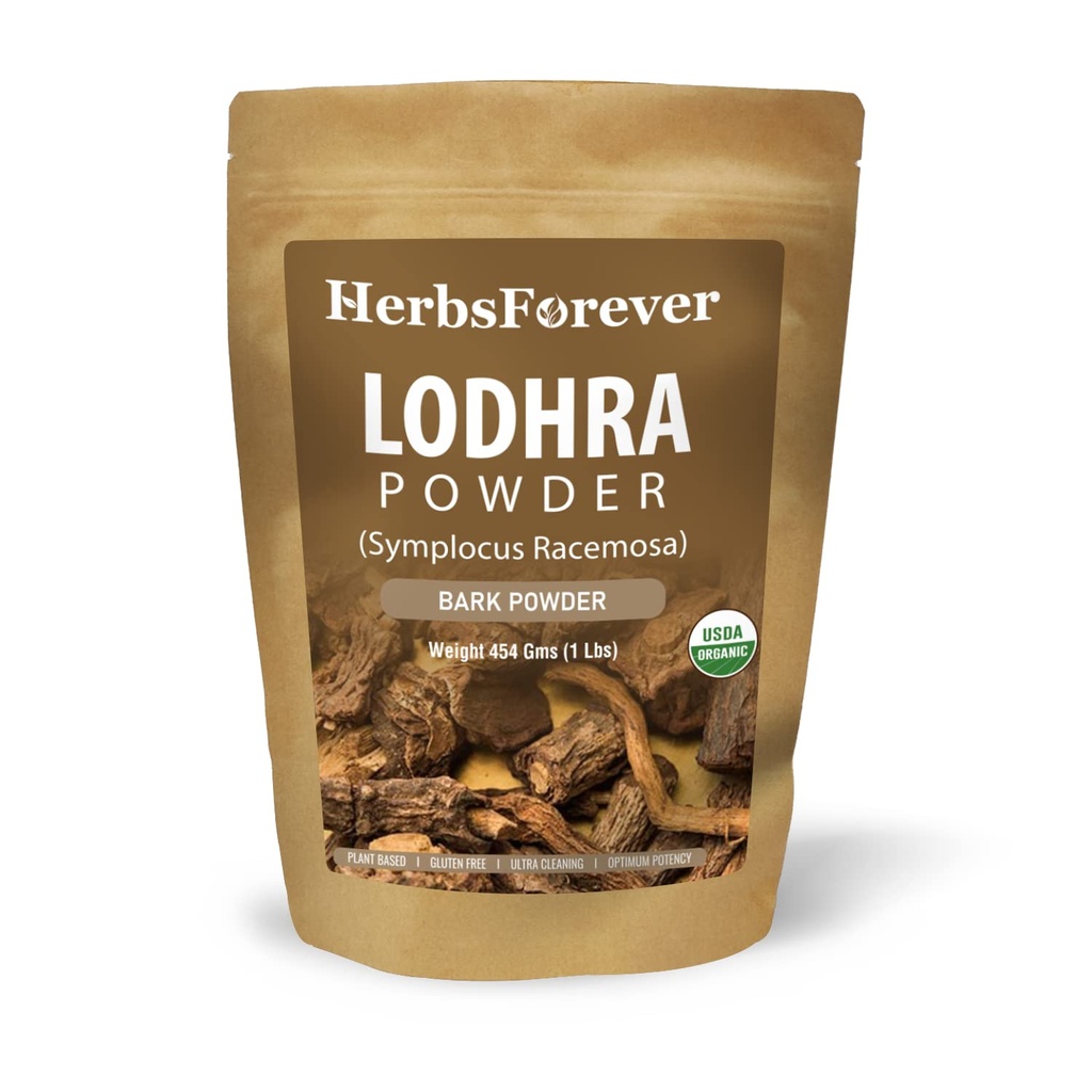 Herbsforever Lodhra Bark (Symplocos Racemosa)-Powder Supports Clear Skin & Hormonal Balance| Wild Harvested-Non GMO, Vegan- 2X Potency | Ultra Clean| Steam Treated | 16oz-1LBS,Premiun Ayurvedic Herb