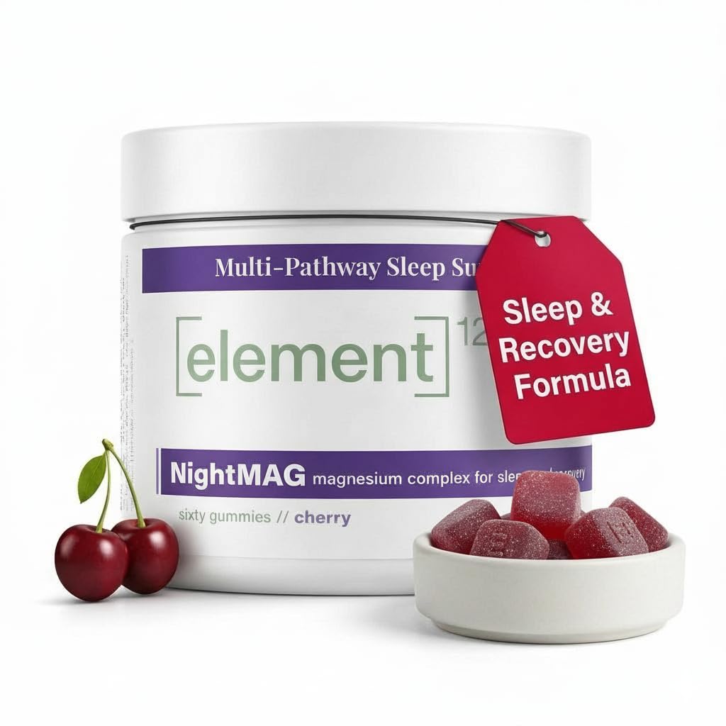 NightMAG Magnesium Glycinate Gummies for Sleep and Recovery; Sugar-Free, Vegan-Friendly and Naturally Flavored; Sleep Gummies for Adults; Magnesium Complex 400mg; 60 Count; 1-Pack (Cherry)