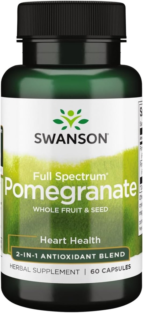 Swanson Full Spectrum Pomegranate Whole Fruit & Seed 60 Capsules | Potent Antioxidant Support from Superfruit Pomegranate, Promotes Cardiovascular and Liver Health, Full Spectrum Formula