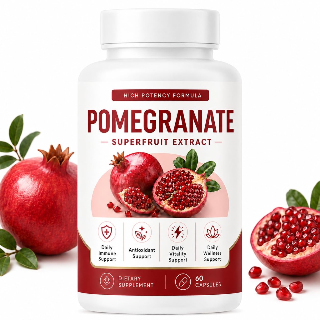 Organic Pomegranate Extract Capsules, 60 Capsules | Pomegranate Fruit Supplement with Naturally Occurring Polyphenols, Daily Wellness Support