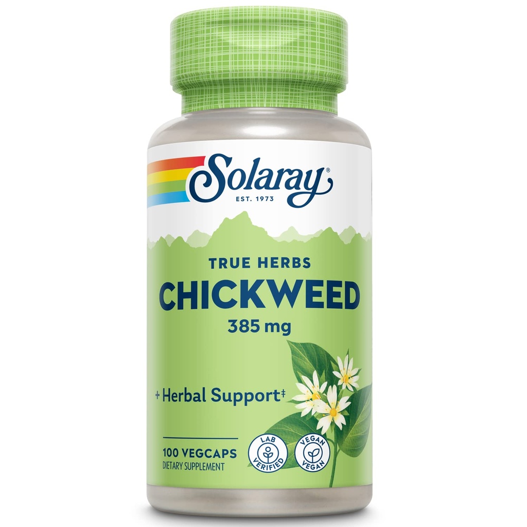 SOLARAY Chickweed 385 mg | Herbal Supplement | Healthy Digestion, Skin & Appetite Support | Non-GMO, Vegan & Lab Verified | 100 VegCaps